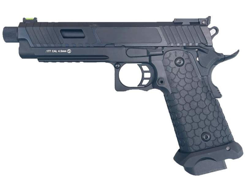 KLI JW3 Baba Yaga Hi-Capa 5.1 Co2 Blowback Pistol (Threaded Black Barrel – 4.5mm/.177 – Black)