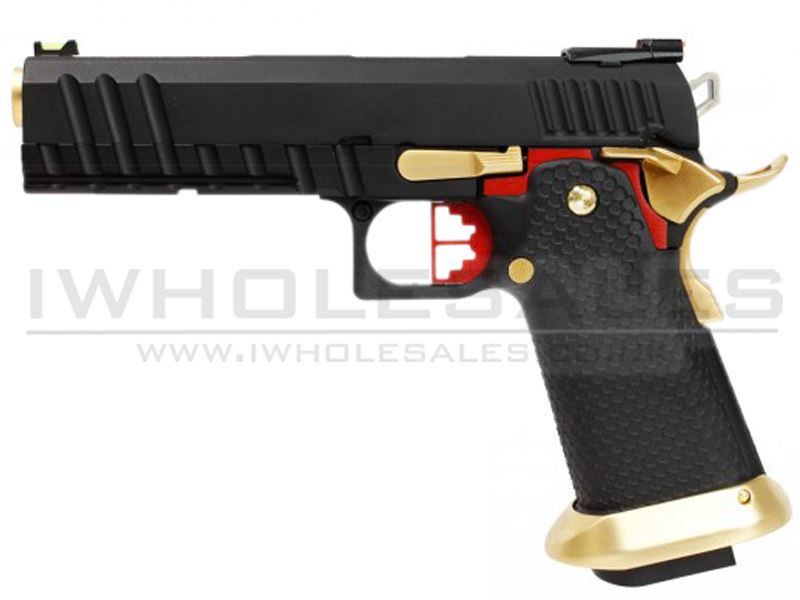(Archived) Armorer Works Custom Hi-Capa Co2 Blowback (Full Black Slide – Black Frame – Gold Barrel – AG-HX2002 – 4.5mm)