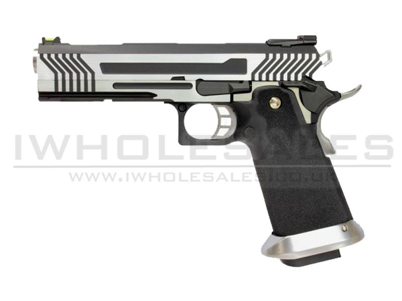(Archived) Armorer Works Custom Hi-Capa Co2 Blow Back (Full Silver Slide – Black Frame – AG-HX1101 – 4.5mm)